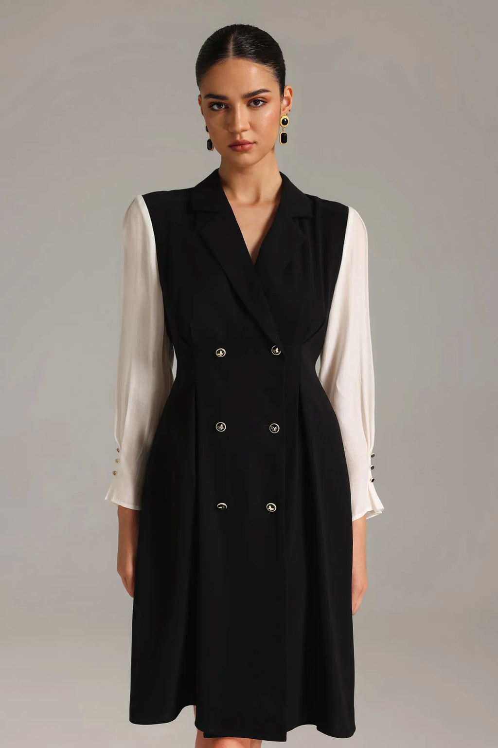 Fea Mesh Sleeves Midi Dress