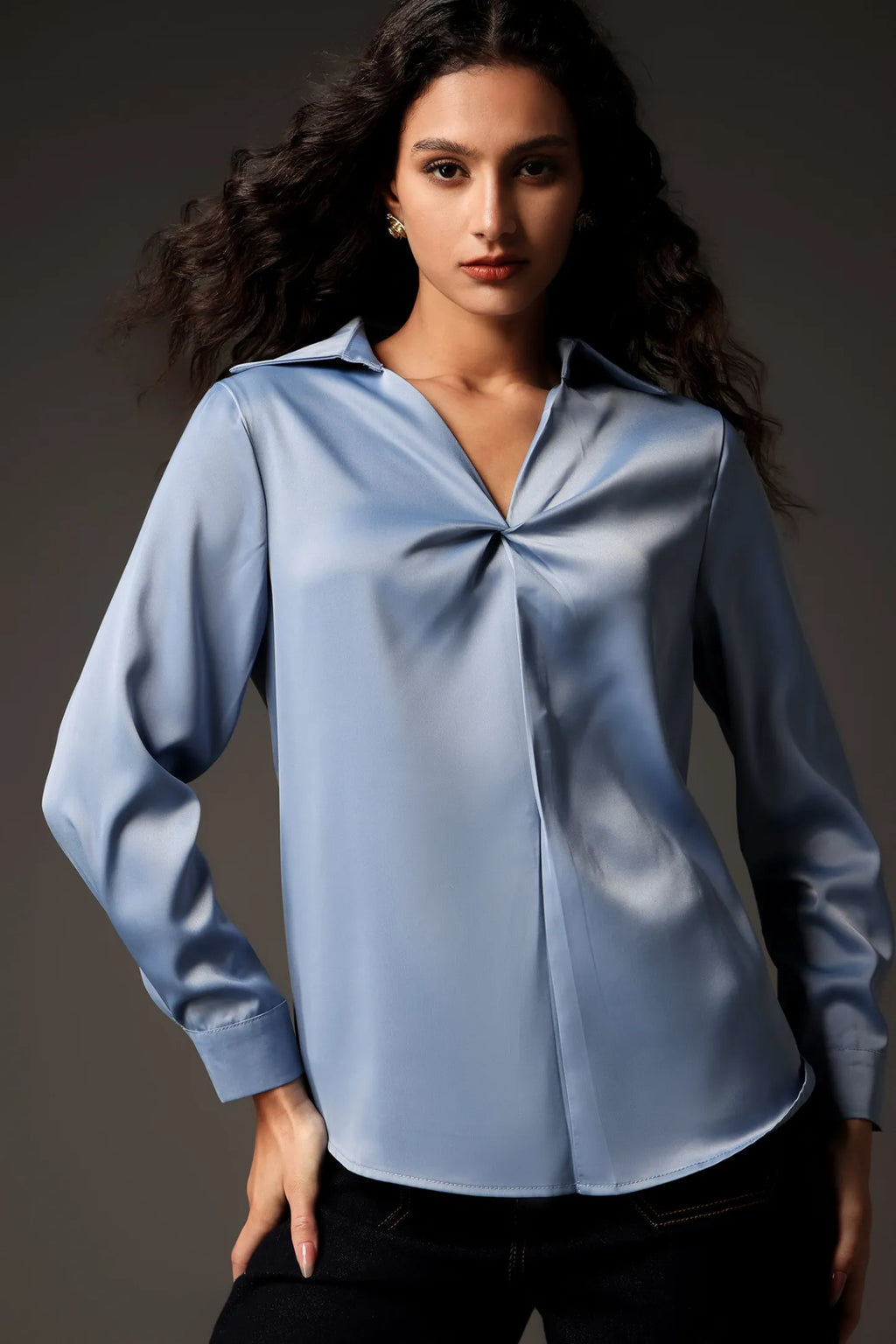 Pae V-Neck Long Sleeves Satin Top