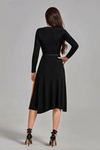 Rae Gradient Patchwork Pleated Midi Dress